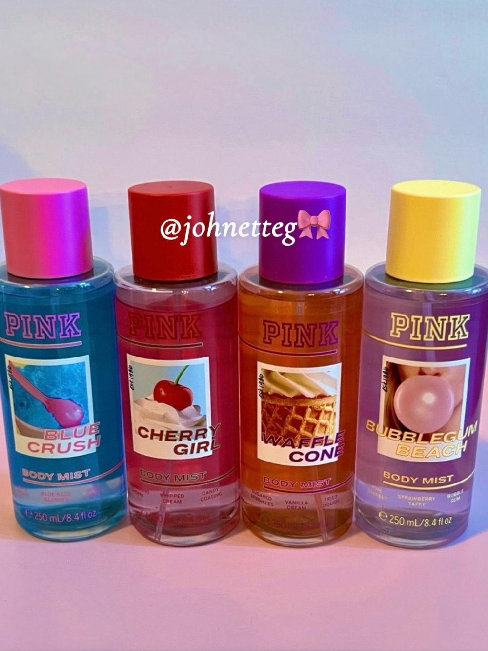 VS PINK Body Mist Set OF 4 Blue Crush, Cherry Girl, Waffle Cone, Bubblegum Beach